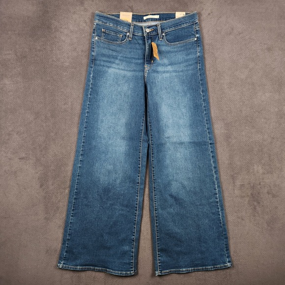 Levi's Denim - Levis 318 Shaping Wide Leg Jeans Womens 31x32 Blue Medium Wash Stretch Denim NEW
